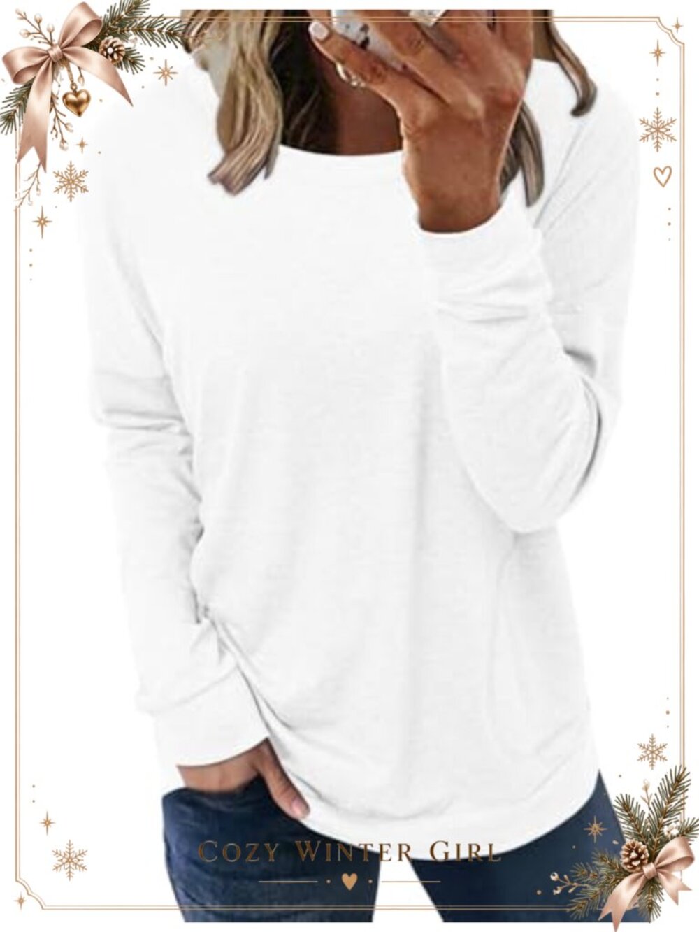 Womens Crewneck Long Sleeve Tunic Sweatshirt with Pockets Casual Loose Fit Top